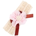 Baby-Stirnband aus Spitze mit Chiffon-Blume und Satinband in Cremeweiß und Rosa - Braun