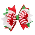Christmas bow hair clip with red, white and green layered ribbon and wave pattern - 2# (Red White Green Layered Chevron)