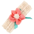 Baby-Stirnband mit rosa Chiffonblume, weißem Häkelband und zarten Perlendetails - Rosa Mit Band