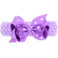 Fascia per capelli neonata viola a pois con fiocco grande e morbida fascia all'uncinetto - Puntini Viola Bianchi