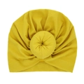 Leuchtend gelber Baby Turban Hut mit 3D-Knotendesign aus weichem Baumwollstrickstoff - Ingwergelb