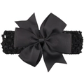 Elastic baby headband featuring a large black ribbed bow on a crochet stretch band - Black