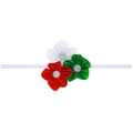 Weihnachts-Baby-Haarband mit rot, weiß und grünen Chiffonblüten und Strasssteinen - Drei Satinblumen Weißes Dünnes Band (SD033-1) / Rot Grün Weiß Mix (SD033-1)