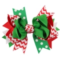 Christmas swallowtail bow hair clip in red green and white ribbon with festive patterns - 3# (Christmas Tri-color Polka Dot Chevron)
