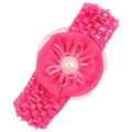 Handgefertigtes rosa Chiffon-Blumen-Stirnband für Babys mit Perlendekoration - Rosenrot