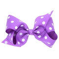 Nœud de cheveux violet à pois blancs en ruban gros-grain de haute qualité pour filles - Points Violet Blanc