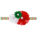 Weihnachts-Babystirnband mit rot-grün-weißen Schifffonblumen und Perlenakzenten - Wellenmuster Großer Blumenstil (SD033-2) / Rot Grün Weiß Mix (SD033-2)