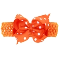Bandeau bébé orange vif avec nœud à pois et bande élastique en crochet doux - Orange à pois blancs