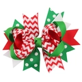 Christmas bow hair clip with red and green chevron and polka dot ribbon patterns - 4# (Green Base White Dot Red Chevron)
