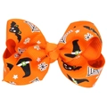 Fiocco per capelli Halloween arancione con stampe di pipistrelli, cappelli da strega e ragnatele - Ragnatela Arancione Pipistrello (N.2)