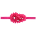 Bandeau élastique bébé avec fleurs rose fuchsia ornées de perles et de strass brillants - Rouge Rose