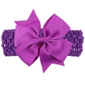 Purple girls' elastic headband featuring a large grosgrain ribbon swallowtail bow - Deep purple