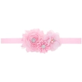 Bandeau bébé rose avec roses en tissu, strass et bande élastique confortable - Rose