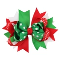 Christmas bow hair clip with red green white grosgrain ribbons and polka dots - 5# (Red Green Radial Polka Dot)
