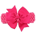 Rose pink wide bow headband for girls featuring ribbed fabric and elastic crochet band - Rose Red