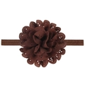 Bandeau élastique bébé avec une fleur en tissu marron foncé ajourée de couleur unie - Café