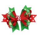 Swallowtail Christmas hair bow clip with red and green festive snowflake patterns - 6# (Snowflake Polka Dot Sawtooth)