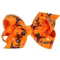 Fiocco per capelli arancione Halloween con ragni neri e ragnatele viola - Ragno Nero Arancione Rete (N.4)