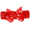 Bandeau rouge pour enfant avec un grand nœud à pois blancs en ruban gros-grain - Rouge à pois blancs