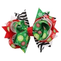 Christmas hair bow with festive snowflake print and zebra stripes in green and red - 7# (Snowflake Zebra Print Layered)