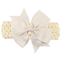 Cream white baby headband with large grosgrain bow and wide waffle weave elastic band - Creamy White