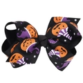 Halloween bow hair clip featuring spooky orange pumpkin patterns on black grosgrain ribbon - Black Pumpkin Wizard Hat (No.5)