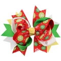 Christmas bow hair clip with red and green ribbons, white snowflakes and yellow center - 8# (Snowflake Dot Yellow Center)