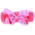 Bandeau élastique rose avec un grand nœud vert à pois pour bébés et enfants - Rose foncé à pois verts