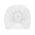 Neugeborene Turban Mütze in Weiß mit Donut-Knoten aus weichem Baumwollstrick - Weiß