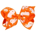 Orange Halloween bow hair clip with white ghost prints and Boo lettering design - Orange White Little Ghost (No.6)
