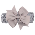 Grey ribbed bow headband with soft crochet elastic band for babies and girls - Gray