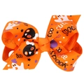Orange Halloween hair bow with ghosts and 'Boo' print for kids hair accessories - Orange Boo Text Ghost (No.7)