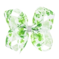 Nœud à cheveux blanc avec motifs trèfles verts et centre en strass brillants - Style 6