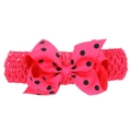 Bandeau bébé rose vif à nœud à pois avec large bande élastique en crochet - Rouge Rose avec des Points Noirs