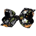 Halloween hair bow with spooky ghosts and pumpkins on black grosgrain ribbon for kids - Black Pumpkin Ghost Text (No.8)