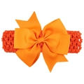 Elastic wide orange waffle headband with a large layered grosgrain ribbon bow for baby girls - Orange
