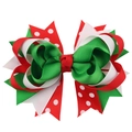 Christmas bow hair clip with red polka dots and green ribbon layers for children - 11# (Red Polka Dot Swallowtail)