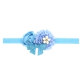 Fascia neonato azzurra con rosa di raso, fiore in chiffon e fiocco di paillettes - Blu