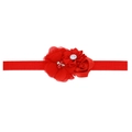 Diadema elástica roja para bebé con flores de seda multicapa y un brillante de imitación - Rojo