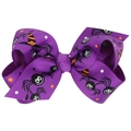 Halloween purple grosgrain ribbon bow hair clip with cartoon spider and witch hat patterns - Purple Spider Witch Hat (No.9)
