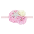 Pink starfish headband for baby girls with fabric flowers, pearls and glitter elastic band - Pink