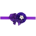 Fascia elastica viola con fiocco di paillettes, rosa di raso e perle per bambine - Viola