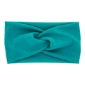 Peacock blue ribbed knit twist knot baby headband with elastic texture for infants - Ribbed Peacock Blue Cross