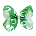 St. Patrick's Day green shamrock bow hair clip with white rhinestone center - Style 1