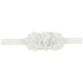 Pure white baby headband featuring three handcrafted chiffon flowers on elastic band - White