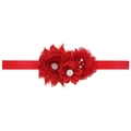 Fascia elastica neonata con fiori rossi in tessuto, strass brillanti e perle eleganti - Rosso
