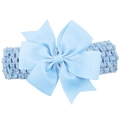 Light blue wide elastic headband for baby girls with a large layered grosgrain ribbon bow - Light Blue