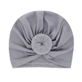Soft grey baby turban with a round doughnut knot detail made of elastic knit fabric - Gray