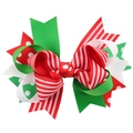 Handmade Christmas bow hair clip with red and green striped grosgrain ribbon for girls - 13# (Striped Polka Dot Superimposed)