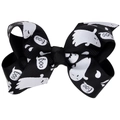 Halloween hair bow with white ghost and 'Boo' pattern on black grosgrain ribbon - Black White Little Ghost (No.11)